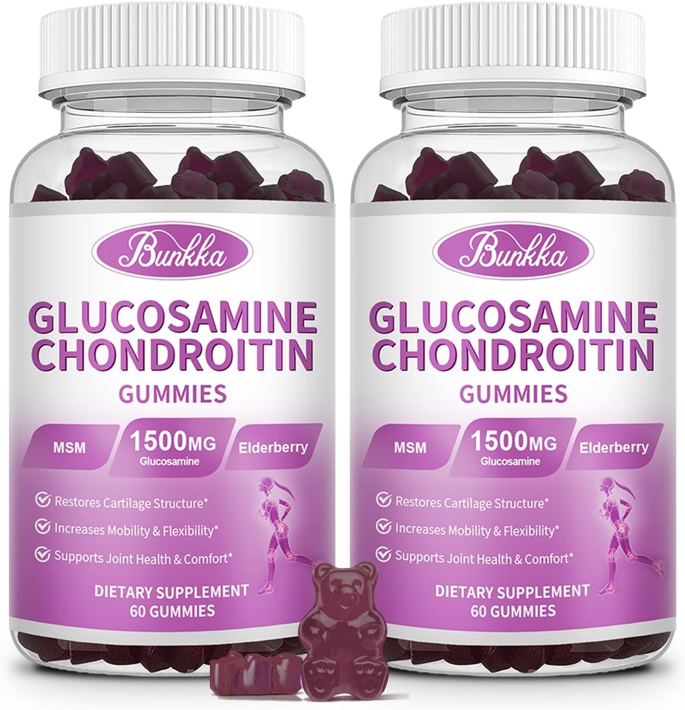 2 Πακέτο Glucosamine Chondroitin Gummies Extra Strength w/MSM, Elderberry, Hyaluronic Acid-Chewable συμπλήρωμα κοινής υποστήριξης για γυναίκες, άνδρες, ενήλικες-αντιοξειδωτική υποστήριξη για την κοινή άνεση και κινητικότητα