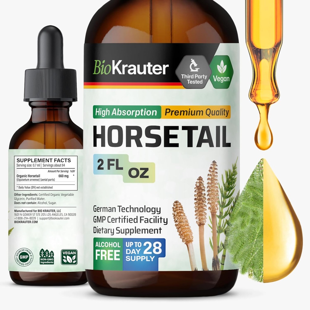 BIO KRAUTER Horsetail Tincture - Horsetail Herb for Hair Support - Καθαρά Συστατικά - Αλκοόλ και ζάχαρη δωρεάν Vegan Drops 2 Fl.Oz.