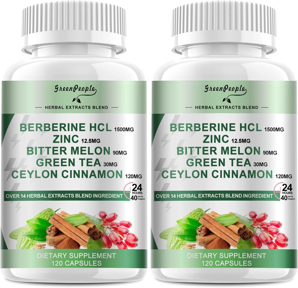 Seylon Cinnamon ile Berberi Tamam - 120 Kont Berberine 1500 mg Berberine HCL Capsules with Bitter Melon/Artichoke Extracts & Natural Herbs for Immune Support 2 Pack