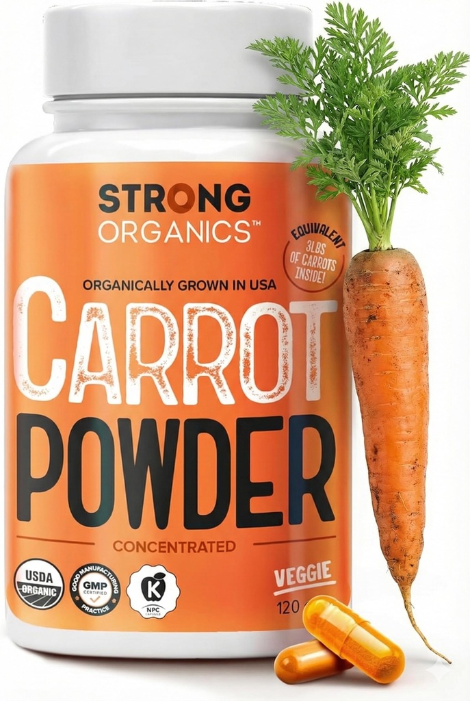 USDA Organik Carrot Toz Kapsülleri (120), ABD'de büyü, Eye Support, Beta Carotene, A, Carotenoids, Antioksis,106°F Max, Vegan, Kosher-2 Ay Supplyn