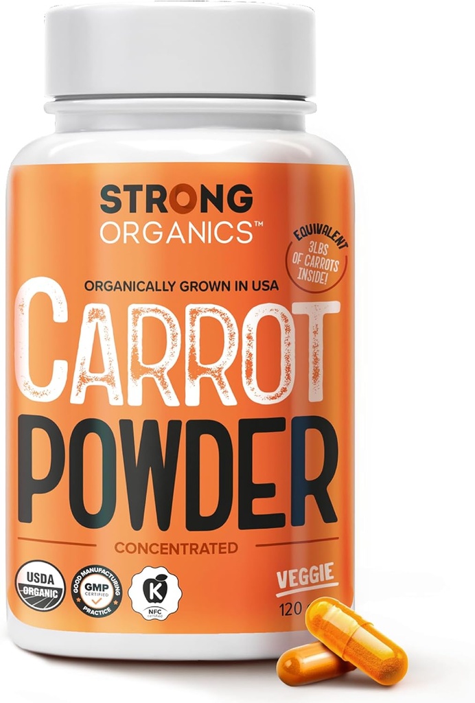 USDA Organik Carrot Toz Kapsülleri (120), ABD'de büyü, Eye Support, Beta Carotene, A, Carotenoids, Antioksis,106°F Max, Vegan, Kosher-2 Ay Supplyn