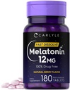 Carlyle Melatonin 12 mg Hızlı Dissolve 180 Tabletler | Uyuşturucu Ücretsiz | Doğal Berry Flavor | Vegetarian, Non-GMO, Gluten Free
