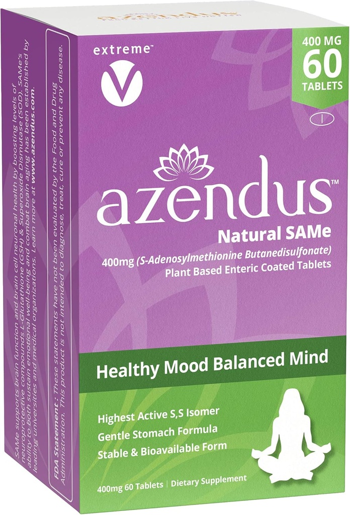 Azendus SAM-e Mood Support 400mg, 60 Count, Ίδια βουτανοδισουλφονικά Ενδομυϊκά Δισκία