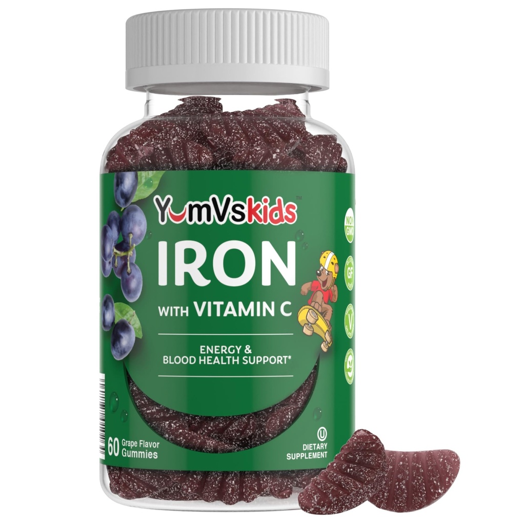 Çocuklar için Demir Supplement – 5 mg Çocuklar C vitamini ile Gummies – Great-Tasting Gummies Grape Flavor – Supports Immune Health & Helps with Iron Deficiency – Vegan, Kosher, Non-GMO – 60 Kont