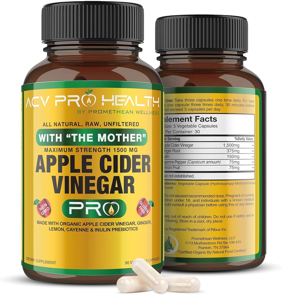 2-Pack ACV Pro κάψουλες μηλίτη μήλου Πιστοποιημένα οργανικά με τη μητέρα ACV χάπια Detox Cleanse Acid Relux Relux Relux συμπλήρωμα υποστήριξης Ginger Root Cayenne Pepper σκόνη