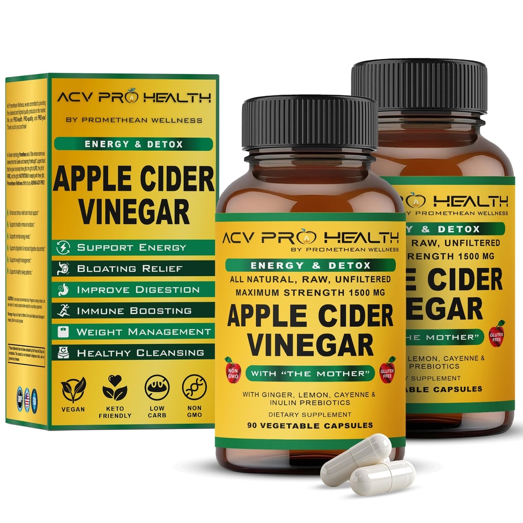 2-Pack ACV Pro Apple Cider Vinegar Capsules, Mother ACV Pills Detox Cleanse Acid Reflux Relief Support Supplement Ginger Root Cayenne Pepper Toz Toz Toz Toz Toz Toz Toz Toz Toz Tozu