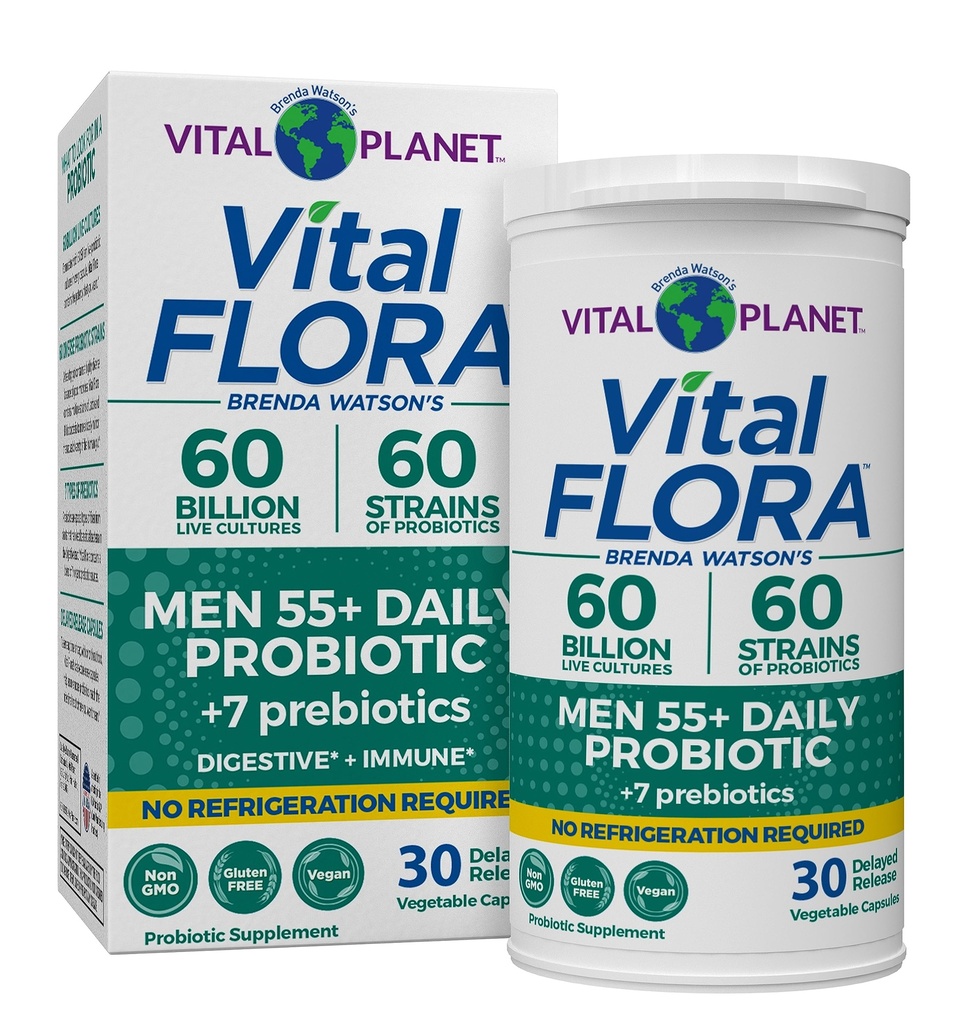 Vital Planet - Vital Flora Erkekler 55 Günlük Probiyotik, 60 Milyar CFU, Diverse Strains, Organik Prebiyotikler, Immune Support, Digestive Health Raf Stable Probiyotiks for Men, 30 Capsules