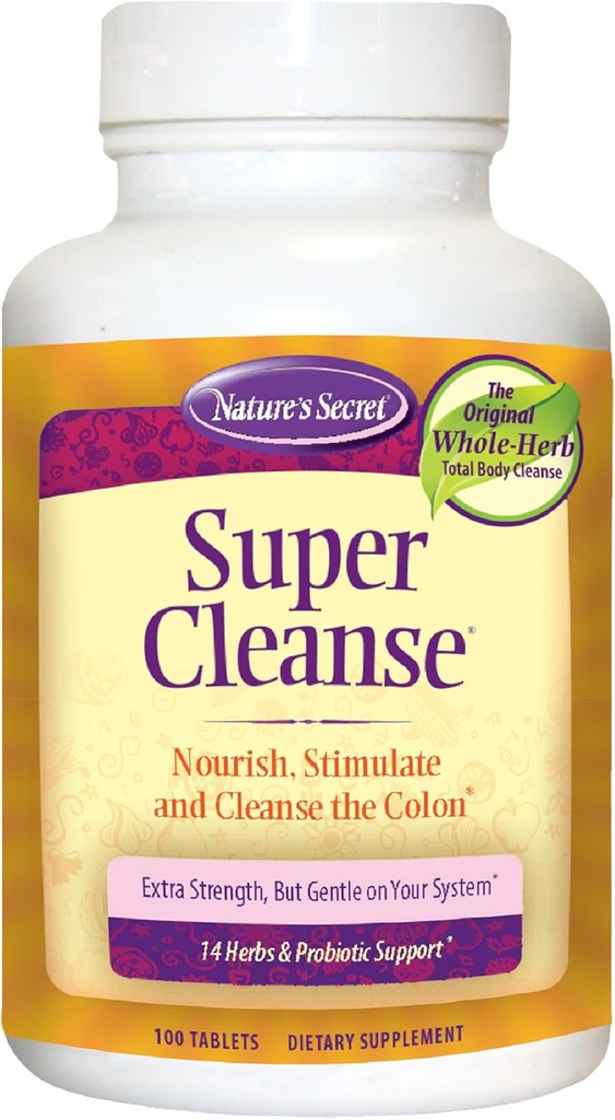 Nature's Secret Super Cleanse Extra Strength Total Body Cleanse, Support - Probiyotiks ile 14 Herbs'ın Stimulating Blend - 100 Tablet