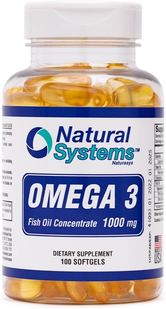 Omega 3 1000 mg Balık Yağı Doğal Sistemler tarafından 100 Yoğun Softgels - Omega 3 Supplements - Günlük Diyet için Kapsüller - EPA - DHA - Kalp, Göz, Beyin ve Ortaklar Desteği *
