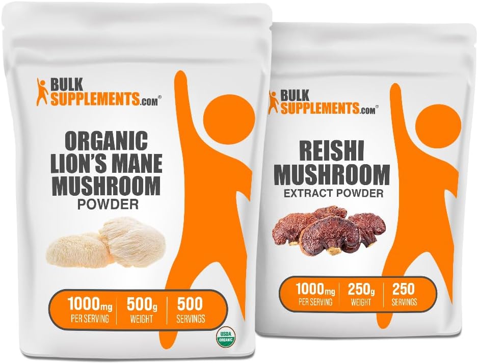 BulkSupplements Organic Lion's Mane Mushroom Extract + Reishi Mushroom Extract Sche