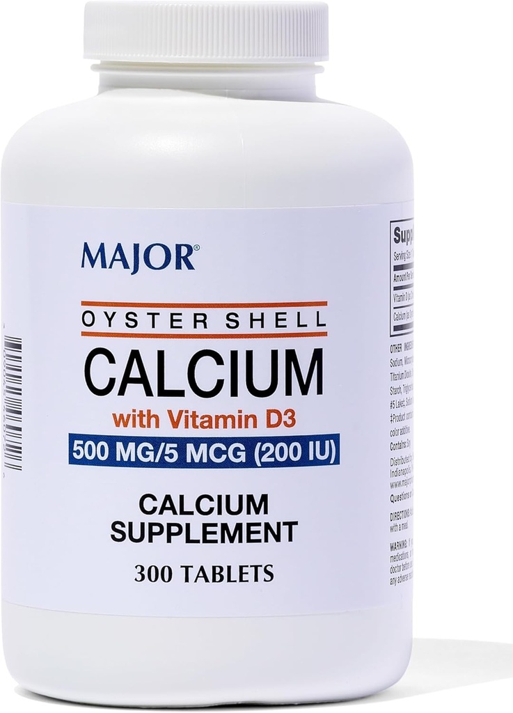 Major Oyster Shell Calcium with Vitamin D3 500 mg / 5 mcg (200 IU) - Καθημερινή Συμπλήρωμα ασβεστίου - 300 δισκία (1 Συσκευασία)