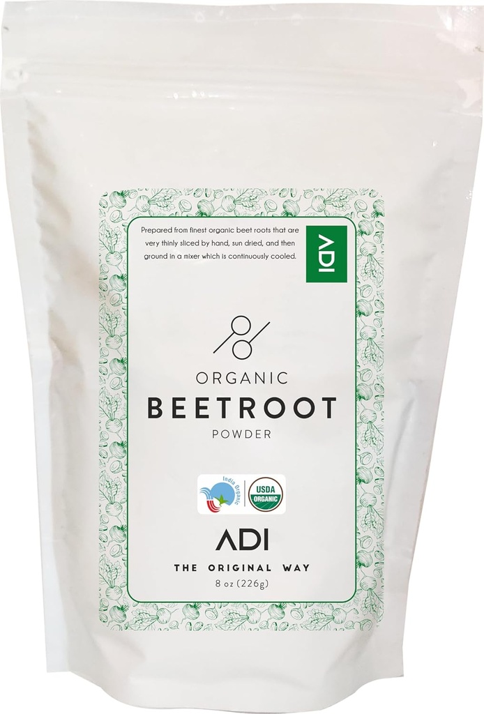 ADI USDA sertifikalı Organik Arıtroot Toz - 8oz, Nitrik Oksit, Raw Beetroot for Baking & Juice, Natural Red Food Coloring, Resealable Pouch