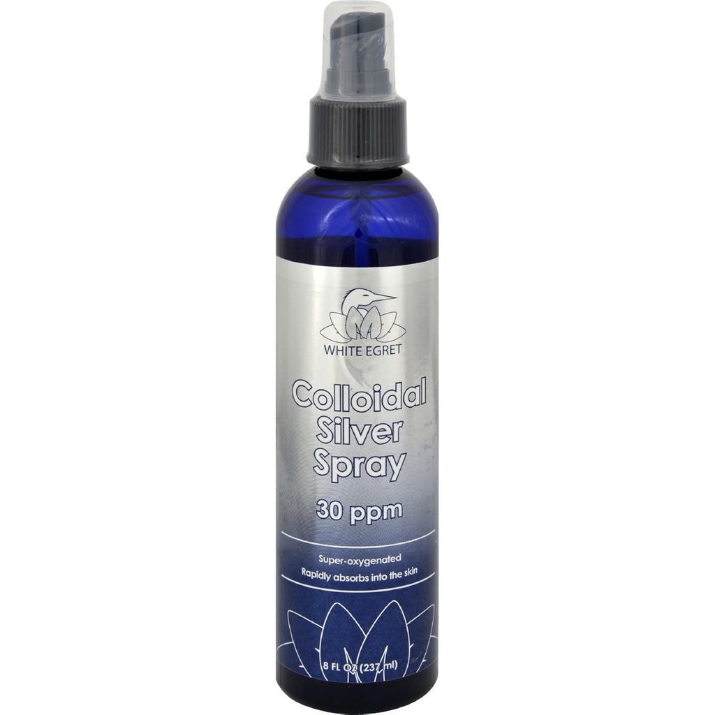 White Egret Skin Care Colloidal Silver Spray, 8 Ounce