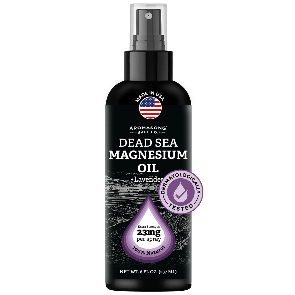 Aromasong Magnesium Oil Spray Lavender - Extra Strength (23mg in Each Spritz) 8 Oz - Natural and Pure Magnesium Oil for Feet - Made in The USA - for Leg Discomfort and Promotes a Calm Sleep