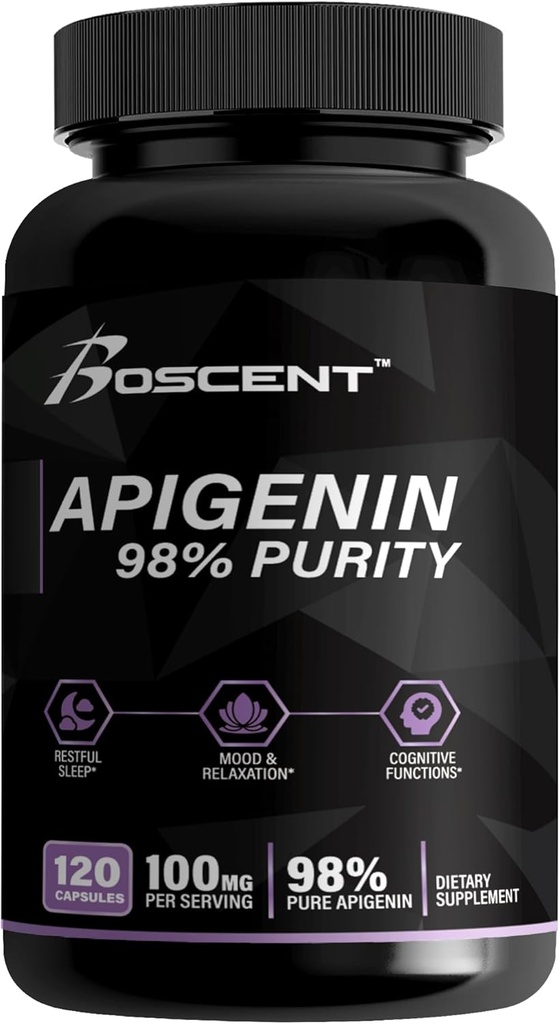 Συμπλήρωμα Apigenin 100mg από το εκχύλισμα χαμομηλιού 120 Count - 98% καθαρότητας- Συμπλήρωμα Apigenin για τον ύπνο, Mood, Cognition, Prostate υγεία - Άριστη βοήθεια ύπνου, Μη ΓΤΟ, Χωρίς πληρωτικά - 4-Month Supply