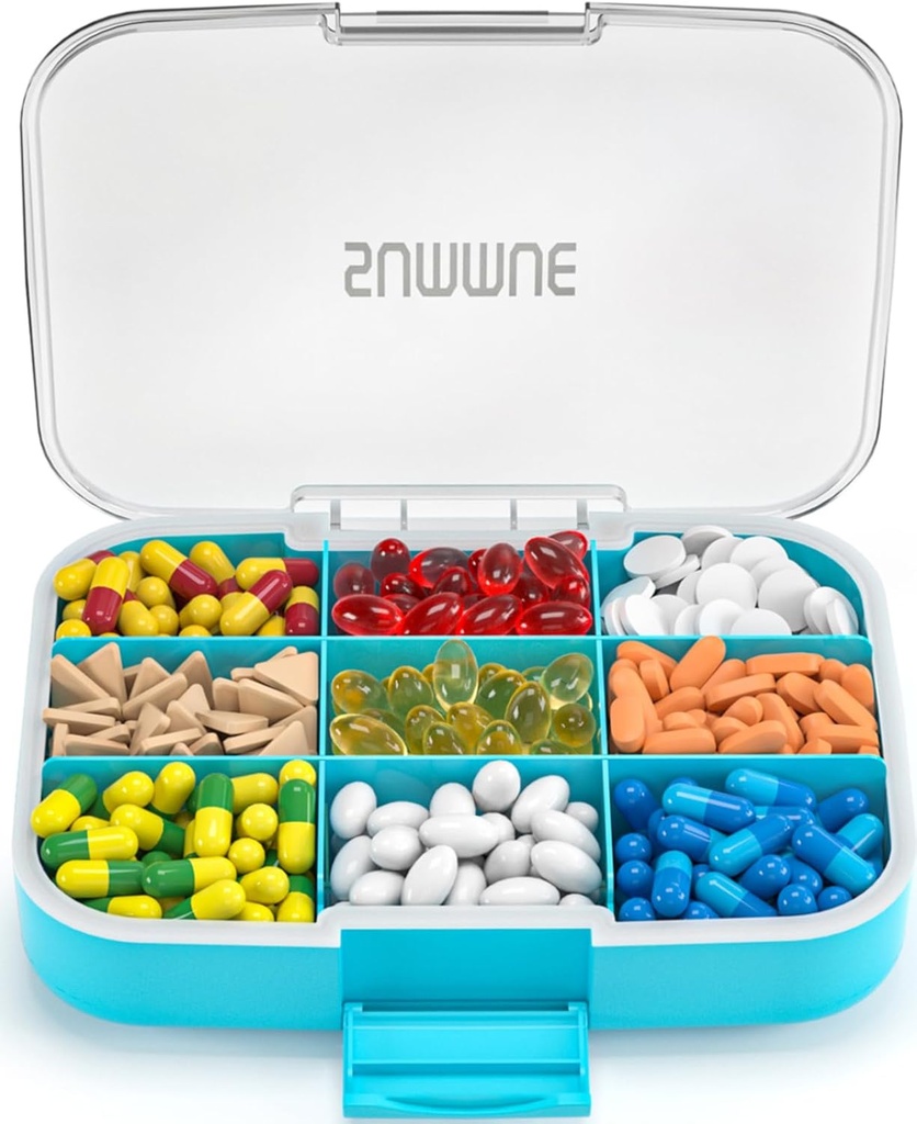 Μεγάλος διοργανωτής χαπιών, 9 διαμερίσματα Φορητό κουτί ταξιδιωτικών χαπιών περίπτωση Υγρασία Απόδειξη, XL Hill θήκη εμπορευματοκιβωτίων για βιταμίνες, Cod λάδι ήπατος, συμπληρώματα, φαρμακευτική αγωγή (μπλε)
