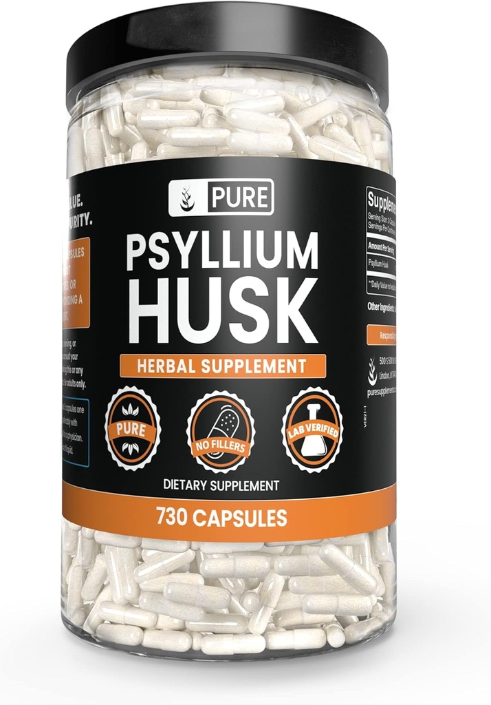 PURE ORIGINAL INGREDIENTS Psyllium Husk (730 Capsules) Magnezyum Or Rice Fillers, Always Pure, Lab TY