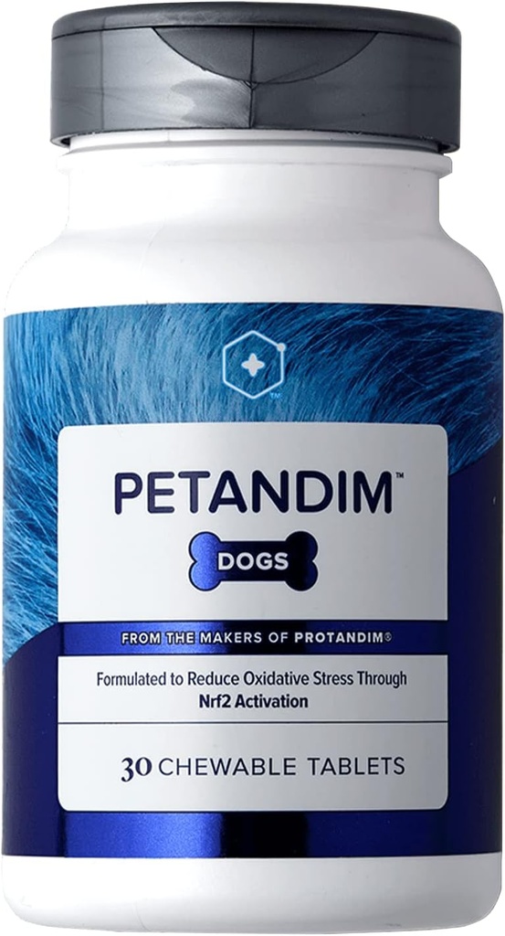 Petandim Dog Vitamins (30 Chewable Tablets), Antioxidants Reduce Oxidative Stress, Joint Supplement for Dogs, Skin and Coat Supplement, Omega-3 & Collagen for Dogs, Chicken + Bacon Flavor