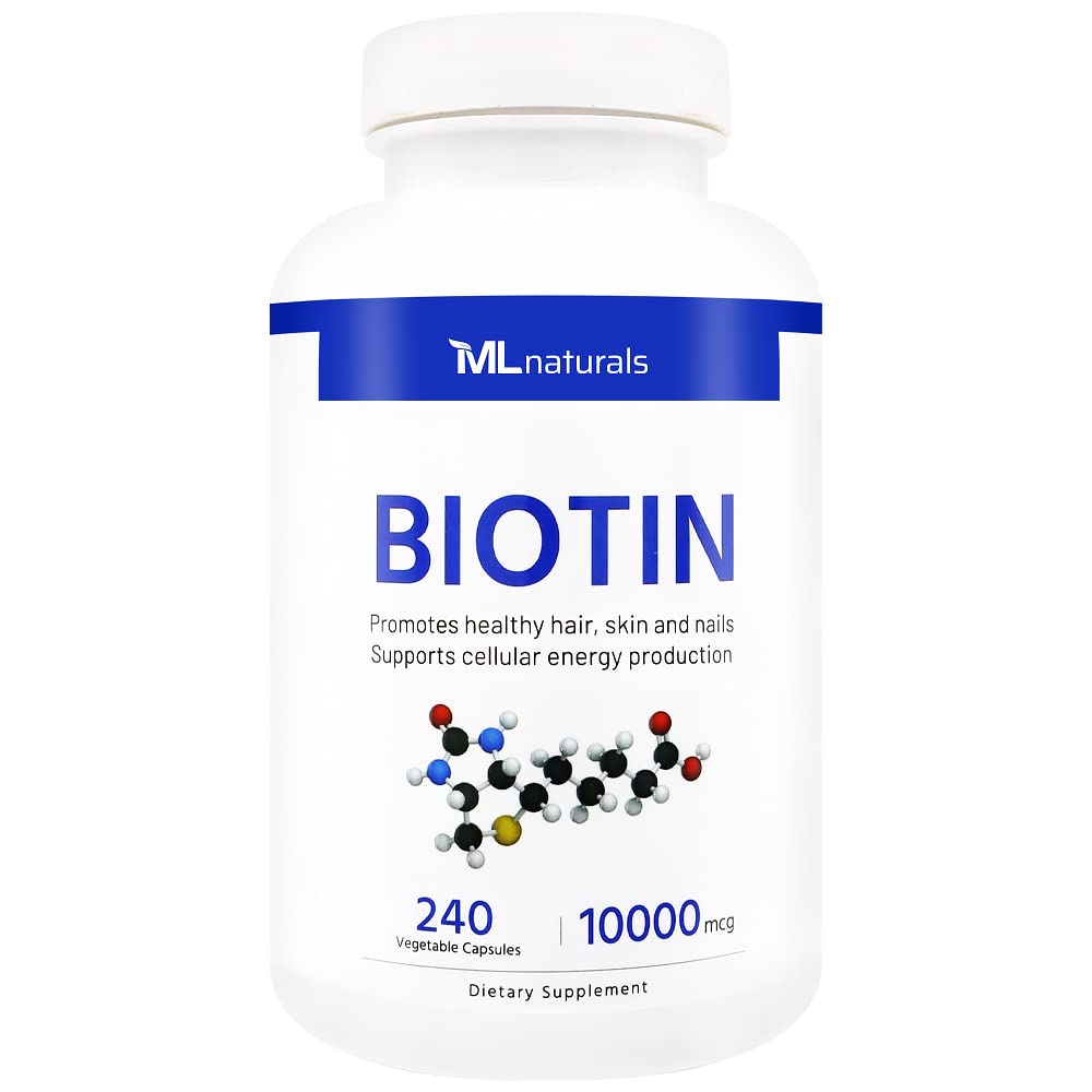 ML Naturals Biotin 10000 mcg 240 Sebze Kapsülleri. Sağlıklı Saç, Skin, Nails ve Enerji Üretimi, NSF-Cerated & cGMP-Compliant