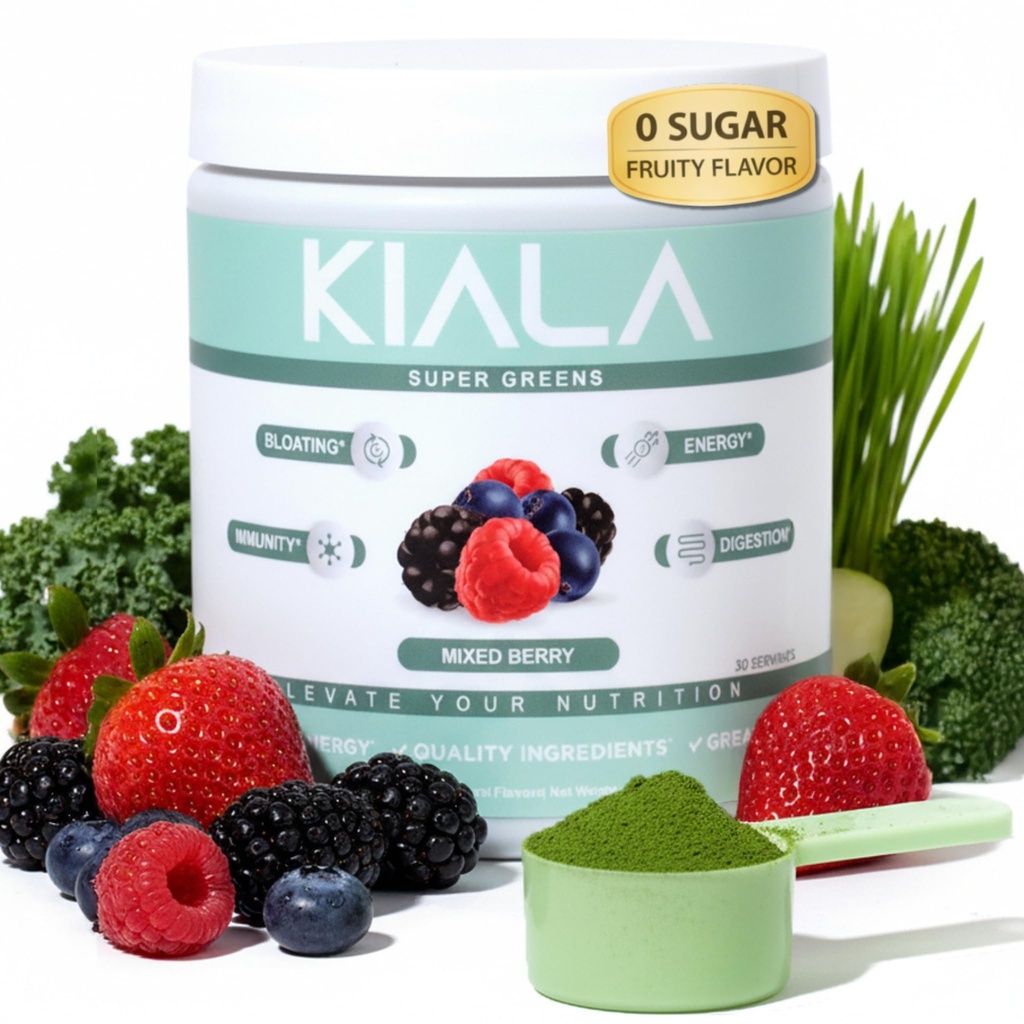 Kiala Beslenme Süper Yeşiller, Spirulina & Chlorella ile Spirition, Gut Health, Immunity, Energy, Gluten Free, Vegan, Sugar Free, Karma Berry, Spectra Mix, 30 Servisler