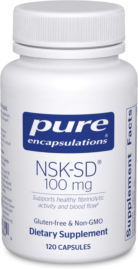 Saf Encapsulations NSK-SD - 100 mg Nattokinase - Normal Kan Circulation - Destekler Fibrinolytic Activity* - Gluten Free & Non-GMO - 120 Capsules