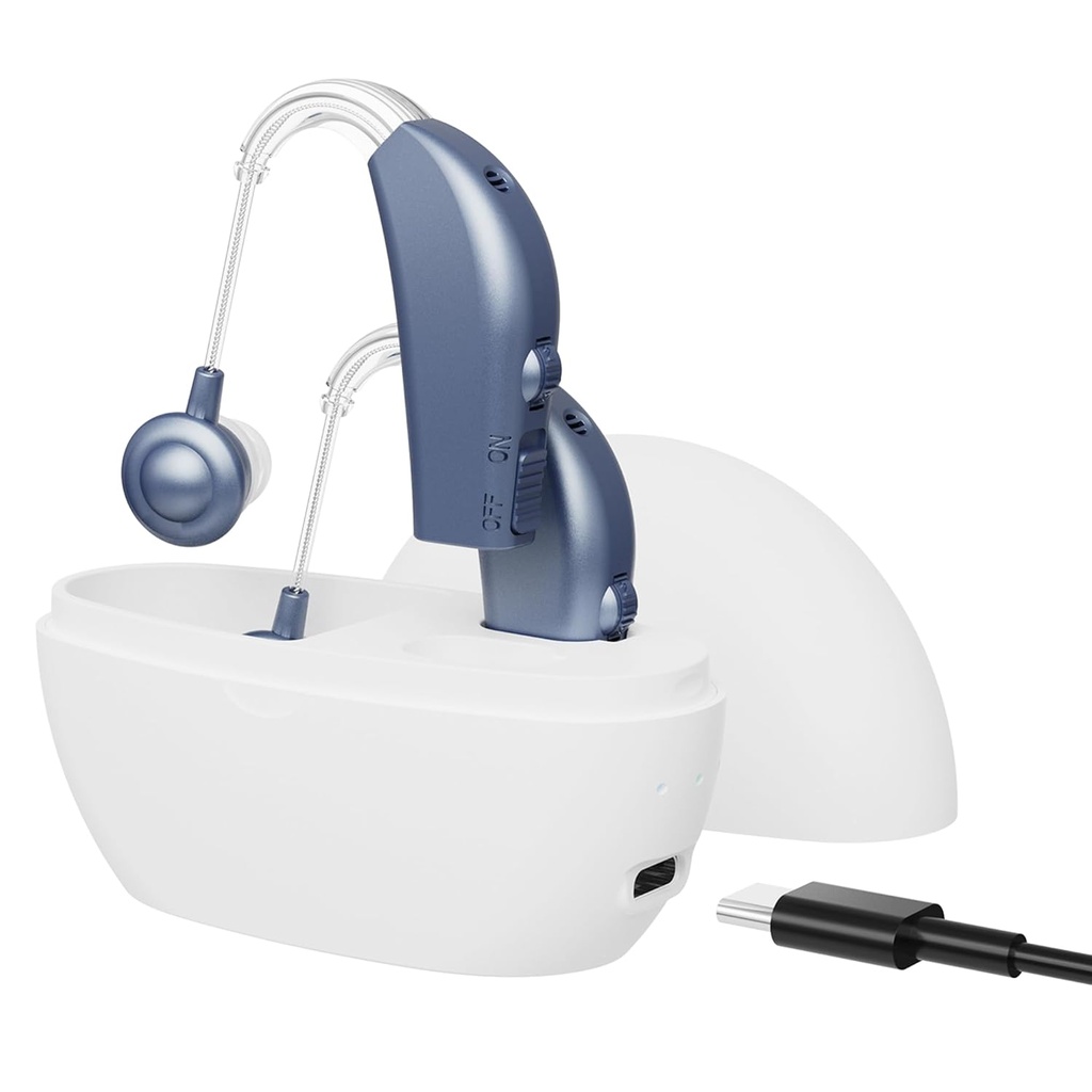 Ψηφιακά Βοηθήματα Ακρόασης για Ανώτερους - ( Ζεύγος 2) Προσωπική Ενίσχυση Ακρόασης Πίσω από τον Ενισχυτή Ήχου BTE, Επαναφορτιζόμενος Ενισχυτής Ψηφιακής Ακρόασης με τη Ζωή της Μπαταρίας All-Day, Modern Blue