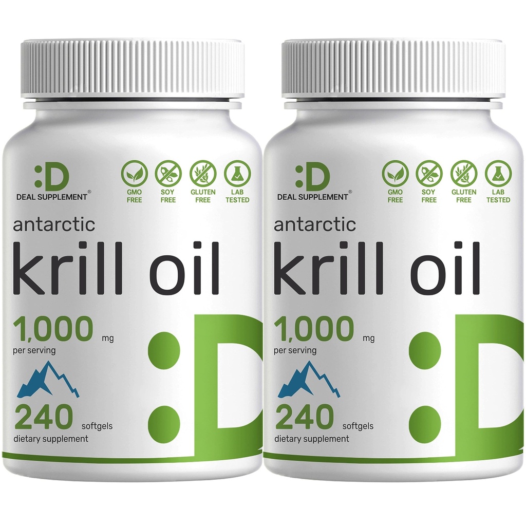 DEAL SUPPLEMENT 2 Pack Antarktika Krill Oil, 1000 mg Per Service, 480 Softgels – Merkür Ücretsiz, Balık Tadısı – Omega-3s, EPA, DHA, Astaxanthin, & Phospholipids – Non-GMO, No Glutenten