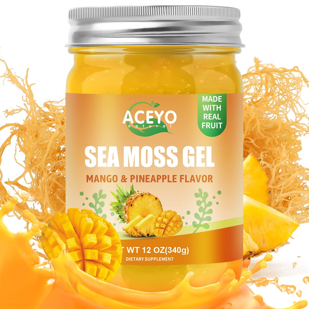 ACEYO (12 OZ) Ιρλανδική Θάλασσα Moss Gel Raw Vegan Mango Ανανάς Γεύση 102 Βιταμίνες και Ορυκτά Άγρια Συγκομιδή Μη-ΓΤΟ Ανοσοποιητικό αμυντικό ενισχυτή Thyroid