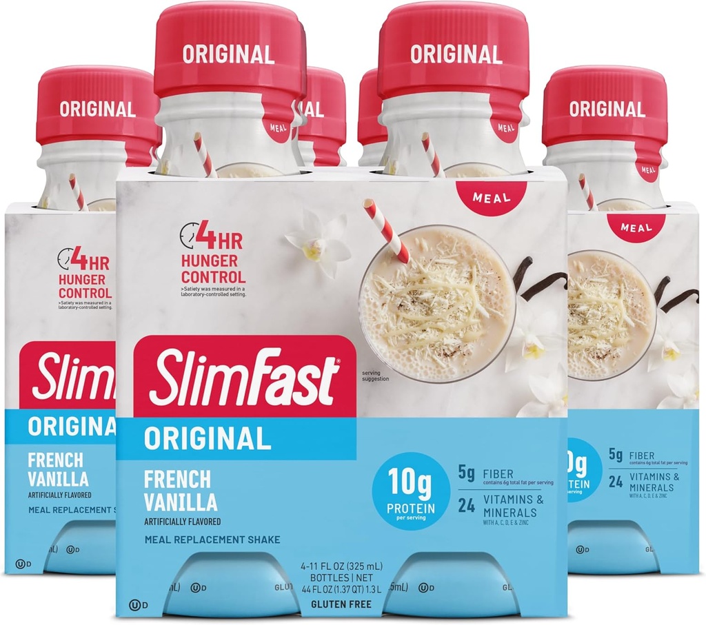 SlimFast Meal Change Shake, Original French Vanilla, 10g of ready to Drink protein, 11 Fl. Oz Şişe, 4 Kont (Pazar 3) (Pazarlama May Vary)