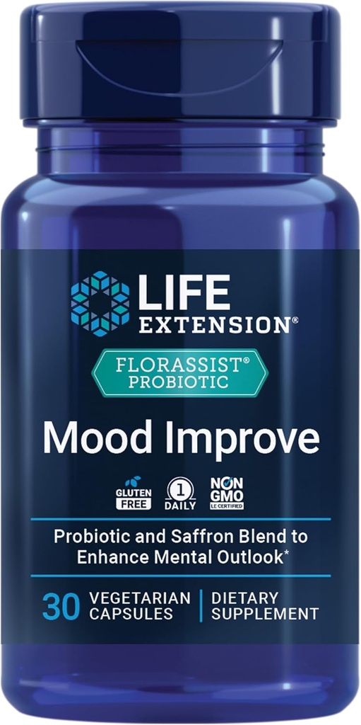 Life Extension FLORASSIST® Probiyotik Mood Geliştir, probiyotik ve Saffron Mix Mood ve Ruh Outlook, Non-GMO, Gluten-Free, 1 Daily, Vegetarian, 30 Capsules