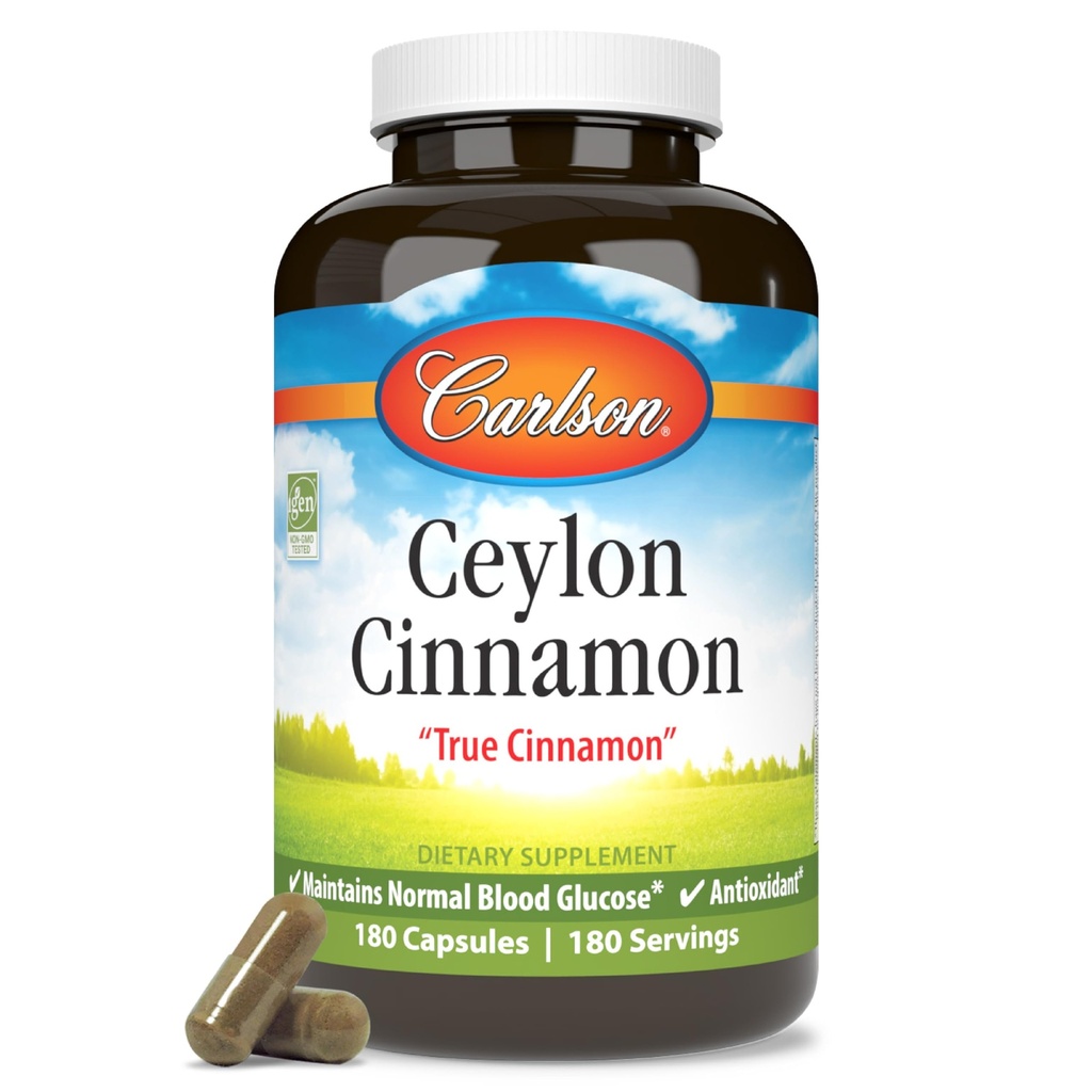 Carlson - Ceylon Cinnamon, Cinnamon Supplements, 500 mg, Cinnamon Türlü Pills, Ceylon Cinnamon Capsules, 180 kapsül
