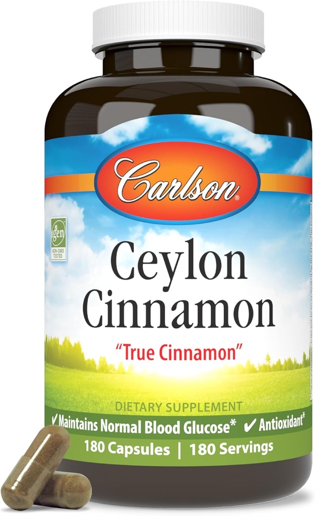 Carlson - Ceylon Cinnamon, Cinnamon Supplements, 500 mg, Cinnamon Türlü Pills, Ceylon Cinnamon Capsules, 180 kapsül