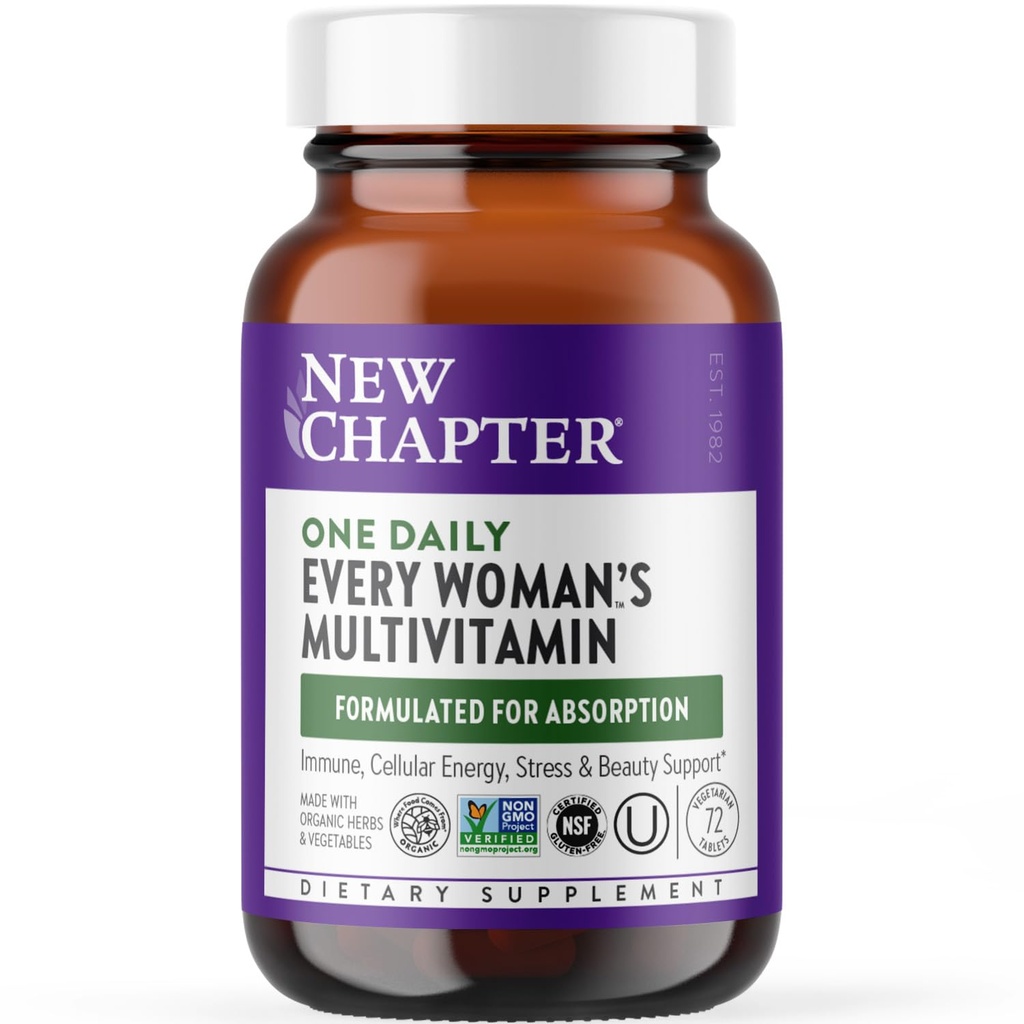 New Chapter Women’s Multivitamin, Iron, B6, B12, Biotin for Hair Growth, D3, Vit C, Ψευδάργυρος για την υποστήριξη του ανοσοποιητικού και του στρες, Απαλή σε ένα άδειο στομάχι, μία καθημερινή, μη ΓΤΟ, χωρίς γλουτένη, 18+, 72 δισκία