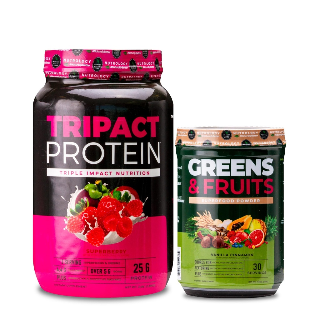 Nutrology TRIPACT protein Toz, 7-in-1 Meal Yenileme Shake, Superberry (40 Hizmet) Yeşiller ve Meyveler Toz-Doğal olarak Kaynaklanmış Superfood, Vanilla Cinnamon (30 hizmet)