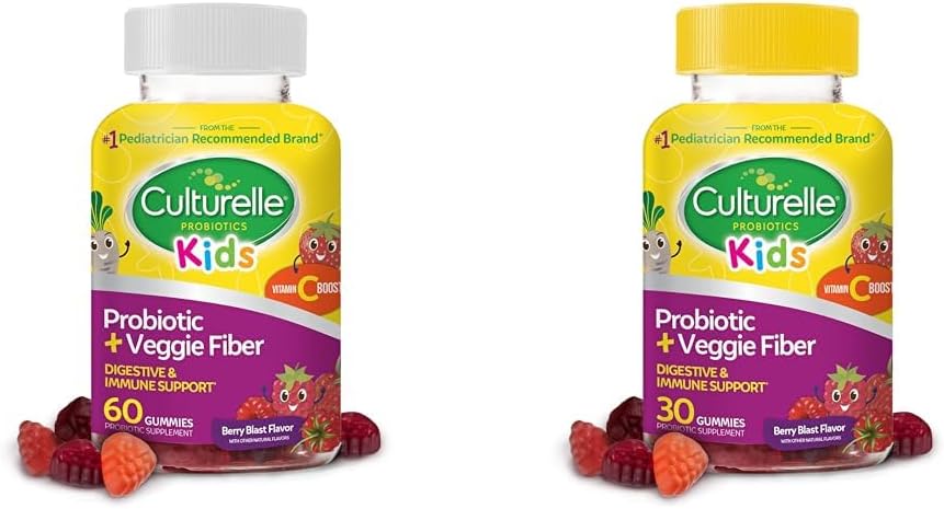 Culturelle Kids Daily Probiotic + Veggie Fiber Gummies (60 & 30 Count) - Berry Flavor, Digestive & Immune Health Support