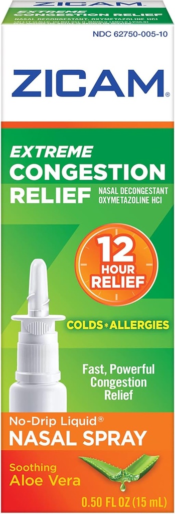 Zicam Extreme Congestion Relief No-Drip Liquid Nasal Spray ile Soothing Aloe Vera, 0,5 Ounce (Pack of 2)