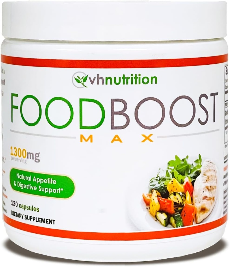 VH Nutrition | FoodBoost MAX | 1300 mg Appetite Stimulant* Kilo Pils* for Men and Women | Formulated with Gentian, Turmuric, Fennel | 120 Capsules