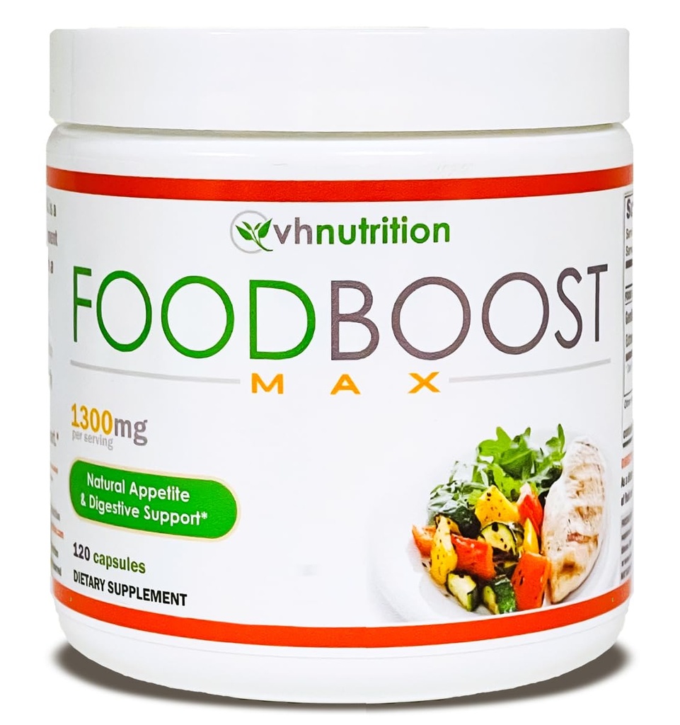 VH Nutrition | FoodBoost MAX | 1300 mg Appetite Stimulant* Kilo Pils* for Men and Women | Formulated with Gentian, Turmuric, Fennel | 120 Capsules