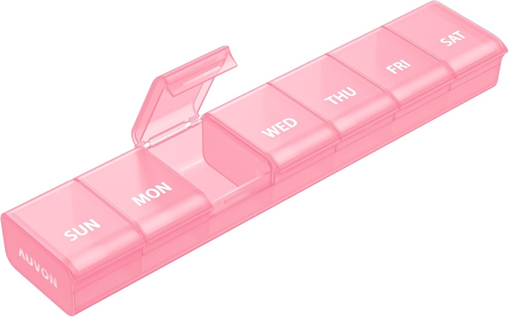 AUVON Weekly Pill Organizer with EffortlessOpen Design, Arthritis Friendly Pill Box, Faraday-Free Pill Organizer 7 Gün, Cute & Portre Pill Case for Vitamins, Supplements and Drugs