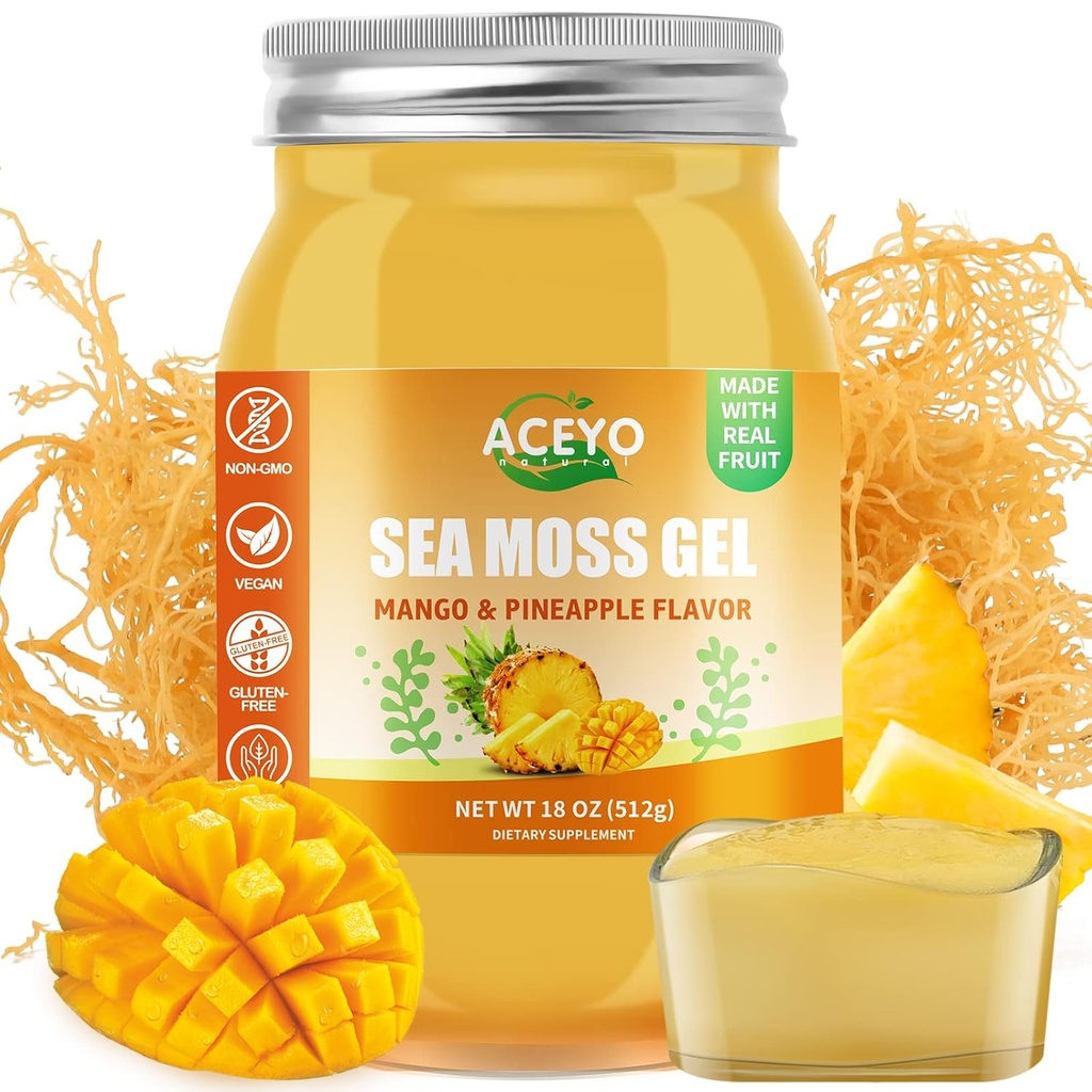 ACEYO (18 OZ) Ιρλανδική Θάλασσα Moss Gel Raw Vegan Mango Ανανάς Γεύση 102 Βιταμίνες και Ορυκτά Άγρια Συγκομιδή Μη ΓΤΟ