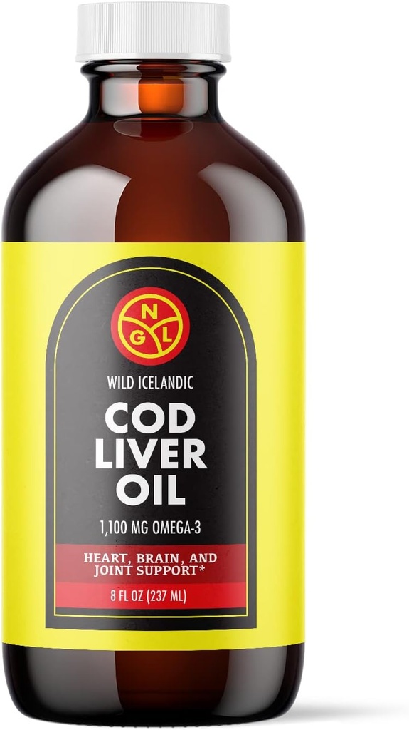 NGL Pure Cod Liver Oil - Wild İzlandalı - 1,100 mg Omega-3 + Doğal Vitamin A & D - Kalp ve Beyin Sağlığı, Ortak Destek 8 Fl Oz