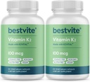 BESTVITE Βιταμίνη K2 100 mcg ως MK-7 (240 κάψουλες χορτοφαγίας)(120x2) - Δεν Stearates - Vegan - Μη ΓΤΟ - Χωρίς γλουτένη