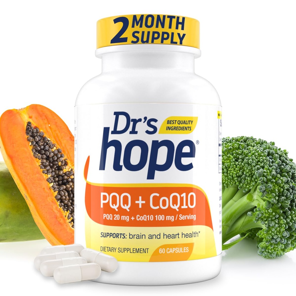 PQ CoQ10 - PQ 20mg With CoQ10 100 mg, PQQ Supplement With Coenzyme Q10 Supplement Supports Brain Health, 60 Veggie Caps - 1 Capsule per Service