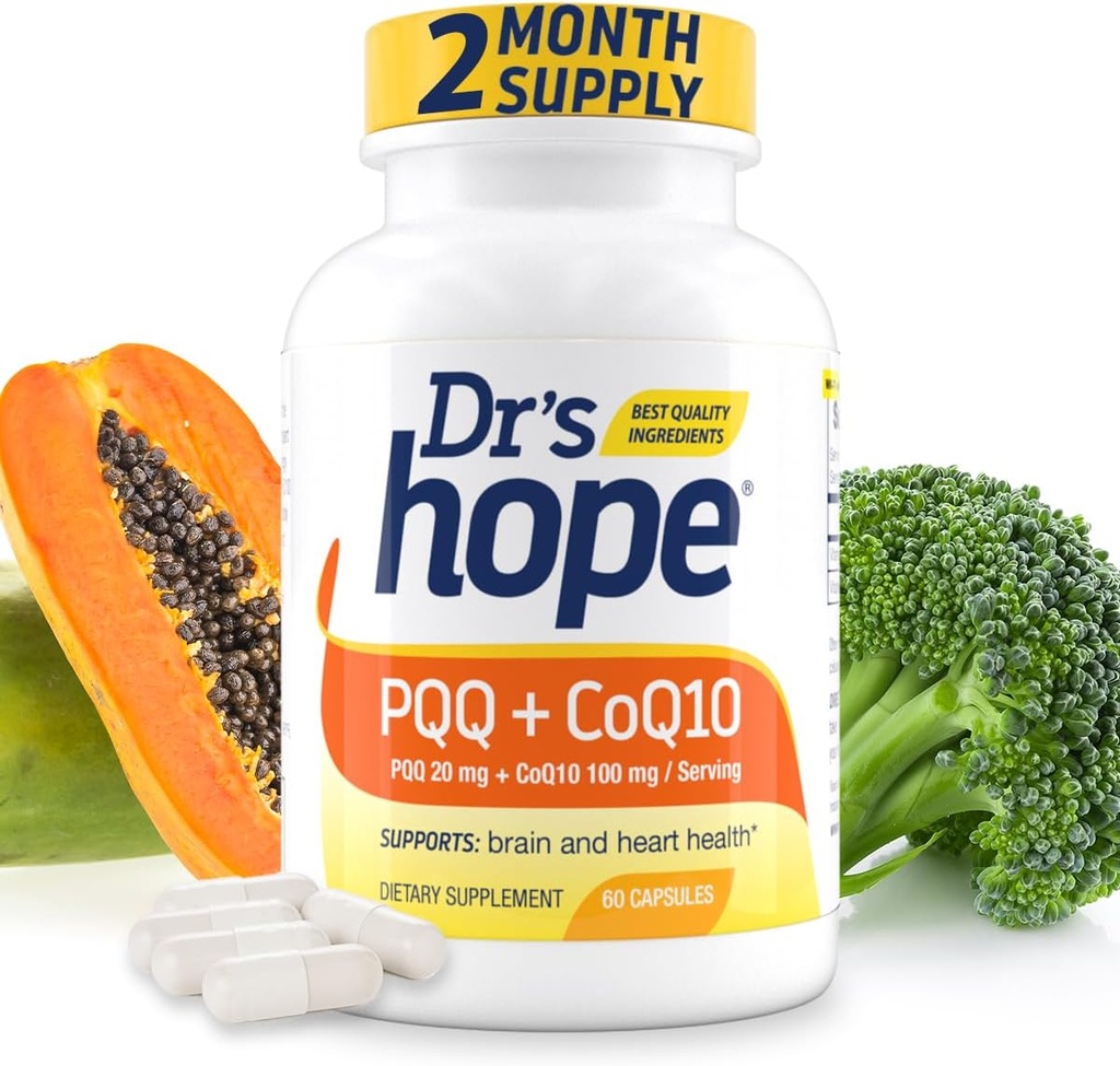 PQQ CoQ10 - PQQ 20mg Με CoQ10 100mg, Συμπλήρωμα PQQ Με Συμπληρώματα Συνένζυμου Q10 Υποστηρίζει Εγκεφαλική Υγεία, 60 Veggie Caps - 1 κάψουλα ανά υπηρεσία