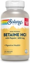 Solaray High Potency Betaine HCL with Pepsin - Hydrochloric Acid Supplement for Digestive Health - with Betaine Hydrochloride and Digestive Enzymes - Gut Health Support - 60 günlük Garanti, 275 VegCaps