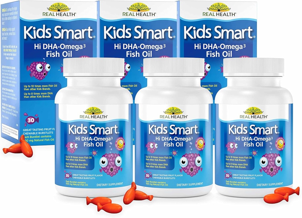 Gerçek Sağlık Biyoglan Çocuklar Smart Omega 3 Fish Oil, 30 Chewable Burstlets (Pack of 3)