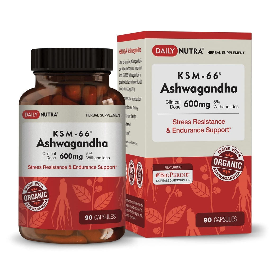 DailyNutra KSM-66 Ashwagandha 600 mg Organik Kökleri - Yüksek Potency Supplement with% 5 Withanolides | Relieves Tiredness, Supports Relaxation, Focus, Energy, & Muscle growth (90 Capsules)