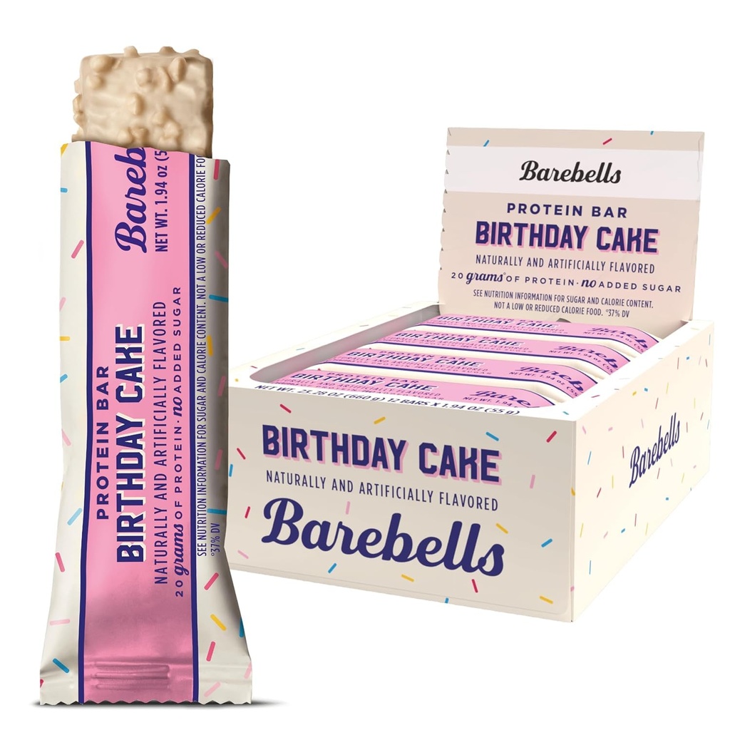 Bar Protein Bars Birthday Cake - 12 Count, 20g High Protein Treats - Σοκολάτα Nutrition Bar με 1g Total Sugars - On-The-Go Πρωινό ή μετά την προπόνηση σνακ
