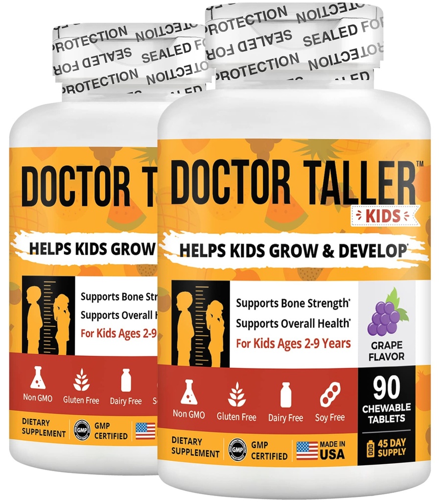 NuEn İyi Doktor Taller Çocuklar - Çocuklar Çokvitaminler, Toddler Vitaminler - Kemik Güçlerini Destekleyin, 2 ila 9 - Grape Flavor - 90 Chewable Tabletler | Pack 2