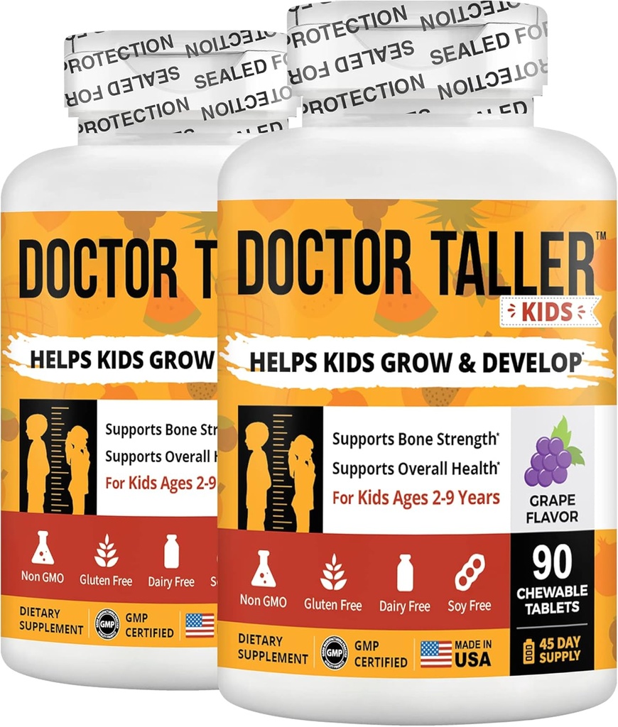 NuEn İyi Doktor Taller Çocuklar - Çocuklar Çokvitaminler, Toddler Vitaminler - Kemik Güçlerini Destekleyin, 2 ila 9 - Grape Flavor - 90 Chewable Tabletler | Pack 2